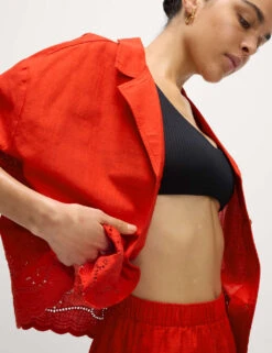 Pure Cotton Broderie Collared Button Through Beach Shirt -M&S pure cotton broderie collared button through beach shirt 6