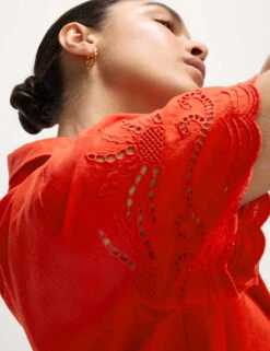 Pure Cotton Broderie Collared Button Through Beach Shirt -M&S pure cotton broderie collared button through beach shirt 8