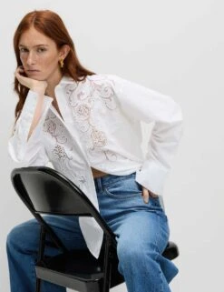 Pure Cotton Broderie Collared Shirt -M&S pure cotton broderie collared shirt 8