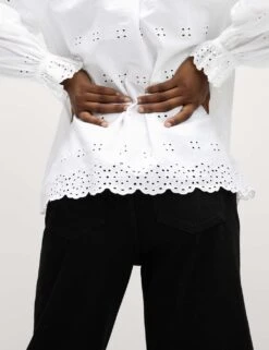 Pure Cotton Broderie Frill Detail Blouse -M&S pure cotton broderie frill detail blouse 11