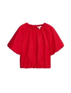 Pure Cotton Bubble Hem Puff Sleeve Top -M&S pure cotton bubble hem puff sleeve top 1