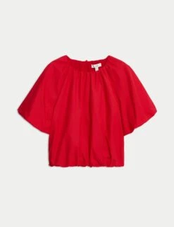 Pure Cotton Bubble Hem Puff Sleeve Top -M&S pure cotton bubble hem puff sleeve top 10