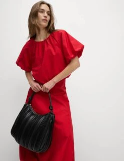 Pure Cotton Bubble Hem Puff Sleeve Top -M&S pure cotton bubble hem puff sleeve top 12