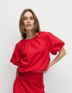 Pure Cotton Bubble Hem Puff Sleeve Top -M&S pure cotton bubble hem puff sleeve top 13