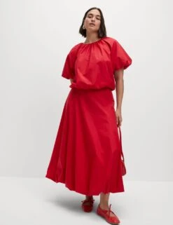 Pure Cotton Bubble Hem Puff Sleeve Top -M&S pure cotton bubble hem puff sleeve top 14