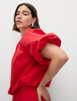 Pure Cotton Bubble Hem Puff Sleeve Top -M&S pure cotton bubble hem puff sleeve top 15