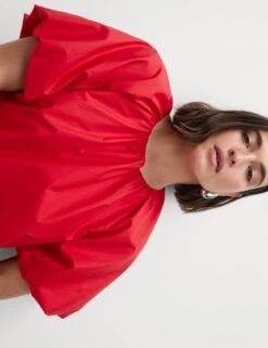 Pure Cotton Bubble Hem Puff Sleeve Top -M&S pure cotton bubble hem puff sleeve top 16