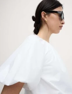 Pure Cotton Bubble Hem Puff Sleeve Top -M&S pure cotton bubble hem puff sleeve top 6