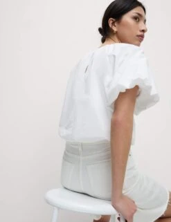 Pure Cotton Bubble Hem Puff Sleeve Top -M&S pure cotton bubble hem puff sleeve top 7