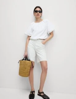 Pure Cotton Bubble Hem Puff Sleeve Top -M&S pure cotton bubble hem puff sleeve top 8