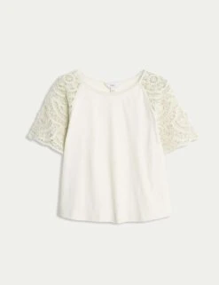 Pure Cotton Regular Fit T-Shirt 27 Pure Cotton Regular Fit T-Shirt -M&S pure cotton crochet regular fit t shirt