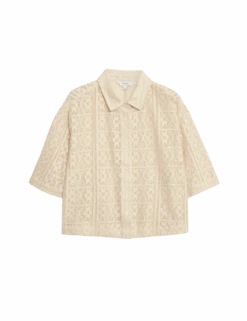 Pure Cotton Crochet Short Sleeve Beach Shirt -M&S pure cotton crochet short sleeve beach shirt 1