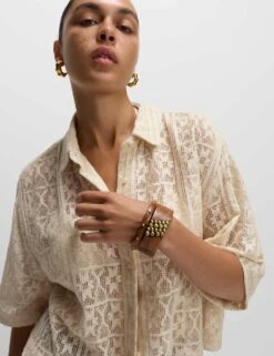 Pure Cotton Crochet Short Sleeve Beach Shirt -M&S pure cotton crochet short sleeve beach shirt 10