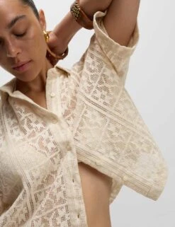 Pure Cotton Crochet Short Sleeve Beach Shirt -M&S pure cotton crochet short sleeve beach shirt 12