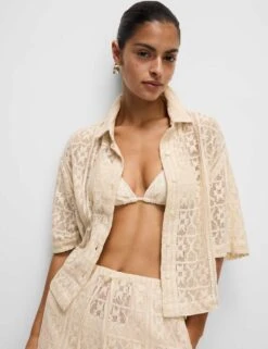 Pure Cotton Crochet Short Sleeve Beach Shirt -M&S pure cotton crochet short sleeve beach shirt 14