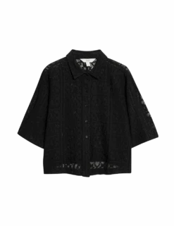 Pure Cotton Crochet Short Sleeve Beach Shirt -M&S pure cotton crochet short sleeve beach shirt