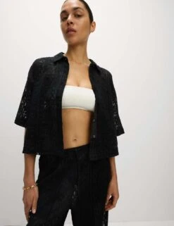 Pure Cotton Crochet Short Sleeve Beach Shirt -M&S pure cotton crochet short sleeve beach shirt 5