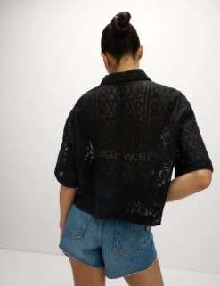 Pure Cotton Crochet Short Sleeve Beach Shirt -M&S pure cotton crochet short sleeve beach shirt 6