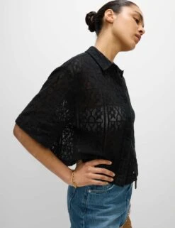 Pure Cotton Crochet Short Sleeve Beach Shirt -M&S pure cotton crochet short sleeve beach shirt 7