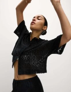 Pure Cotton Crochet Short Sleeve Beach Shirt -M&S pure cotton crochet short sleeve beach shirt 8