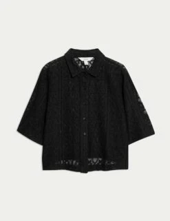 Pure Cotton Crochet Short Sleeve Beach Shirt -M&S pure cotton crochet short sleeve beach shirt 9