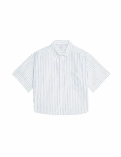Pure Cotton Cropped Striped Shirt -M&S pure cotton cropped striped shirt 1