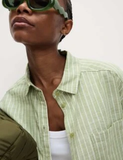 Pure Cotton Cropped Striped Shirt -M&S pure cotton cropped striped shirt 10