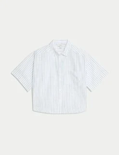 Pure Cotton Cropped Striped Shirt -M&S pure cotton cropped striped shirt 14