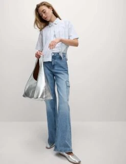 Pure Cotton Cropped Striped Shirt -M&S pure cotton cropped striped shirt 16