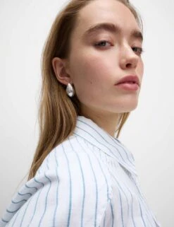 Pure Cotton Cropped Striped Shirt -M&S pure cotton cropped striped shirt 17