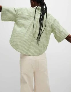 Pure Cotton Cropped Striped Shirt -M&S pure cotton cropped striped shirt 8