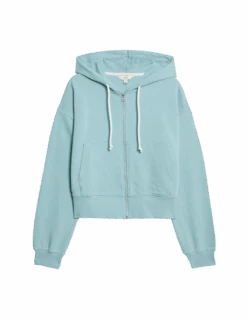 Pure Cotton Cropped Zip Through Hoodie -M&S pure cotton cropped zip through hoodie 1