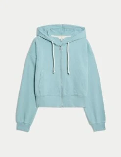 Pure Cotton Cropped Zip Through Hoodie -M&S pure cotton cropped zip through hoodie 16