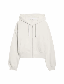 Pure Cotton Cropped Zip Through Hoodie -M&S pure cotton cropped zip through hoodie