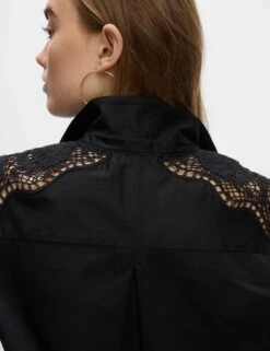 Pure Cotton Cutwork Detail Cropped Shirt -M&S pure cotton cutwork detail cropped shirt 10