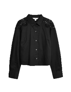 Pure Cotton Cutwork Detail Cropped Shirt -M&S pure cotton cutwork detail cropped shirt