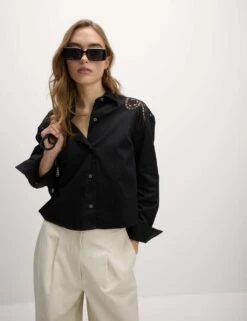 Pure Cotton Cutwork Detail Cropped Shirt -M&S pure cotton cutwork detail cropped shirt 9