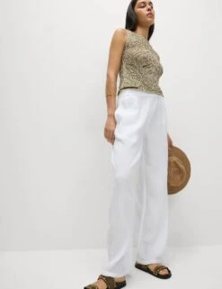 Pure Cotton Elasticated Waist Beach Trousers -M&S pure cotton elasticated waist relaxed trousers 4