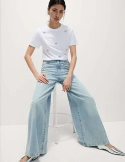 Pure Cotton Bow Detail Embellished Top -M&S pure cotton embellished top 5