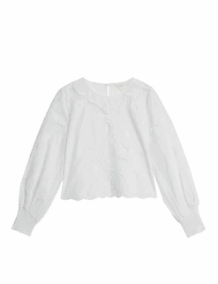 Pure Cotton Embroidered Crew Neck Blouse 18 Pure Cotton Embroidered Crew Neck Blouse -M&S pure cotton embroidered crew neck blouse