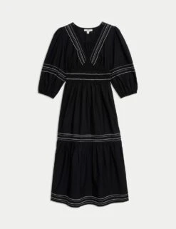 Pure Cotton Embroidered Midi Waisted Dress -M&S pure cotton embroidered midi waisted dress 5
