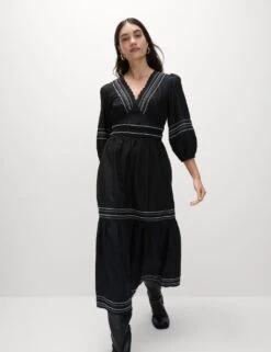 Pure Cotton Embroidered Midi Waisted Dress -M&S pure cotton embroidered midi waisted dress 6