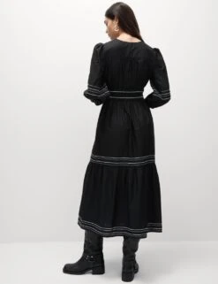 Pure Cotton Embroidered Midi Waisted Dress -M&S pure cotton embroidered midi waisted dress 8