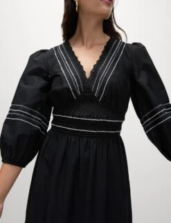 Pure Cotton Embroidered Midi Waisted Dress -M&S pure cotton embroidered midi waisted dress 9