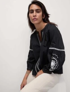 Pure Cotton Embroidered V-Neck Blouse -M&S pure cotton embroidered v neck blouse 5