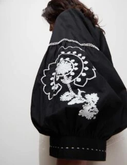 Pure Cotton Embroidered V-Neck Blouse -M&S pure cotton embroidered v neck blouse 7