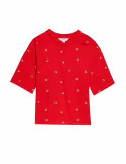 Pure Cotton Floral T-Shirt -M&S pure cotton floral t shirt 1