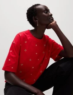 Pure Cotton Floral T-Shirt -M&S pure cotton floral t shirt 12