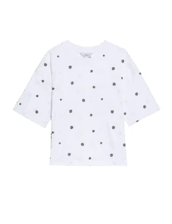 Pure Cotton Floral T-Shirt -M&S pure cotton floral t shirt