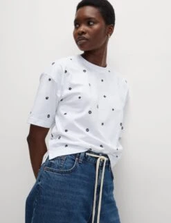 Pure Cotton Floral T-Shirt -M&S pure cotton floral t shirt 7